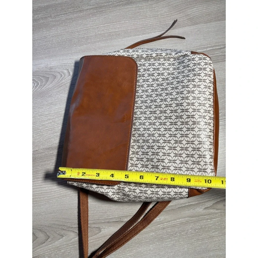 Fossil Vegan Monogram Coated Canvas Backpack Flap Closure Bag Travel‎ Minimalist